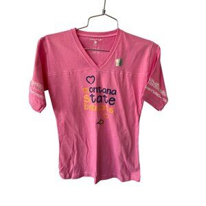 College Kids Montana State Bobcats V Neck Shirt Youth Size 14/16 Pink Active NEW
